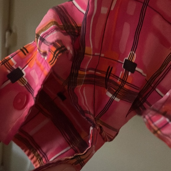 Vintage SLB hot pink plaid 100% silk button down - Picture 3 of 8